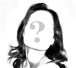 Line drawing of a woman's face with a question mark instead of features