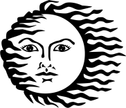 A graphic of a sun with a female face and rays blowing across it as if a breeze is blowing from the left side
