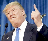 A picture of Donald Trump, making an unpleasant face and poking his finger in the air