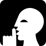 The profile of a person with his finger in front of his lips in a shushing gesture