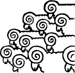 A vintage line drawing of stylized sheep