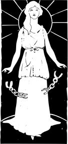 Vintage drawing of a woman dropping the ends of a chain that has been broken