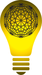 Yellow lightbulb with black geometric pattern inside. 